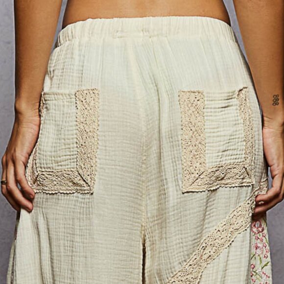 NWOT POL Cream Wide Leg Pants with Pink Embroidery - Picture 5 of 9